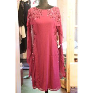 Adrianna Pappell Beaded Cape dress Wildberry Size 14 NWT with some flaws